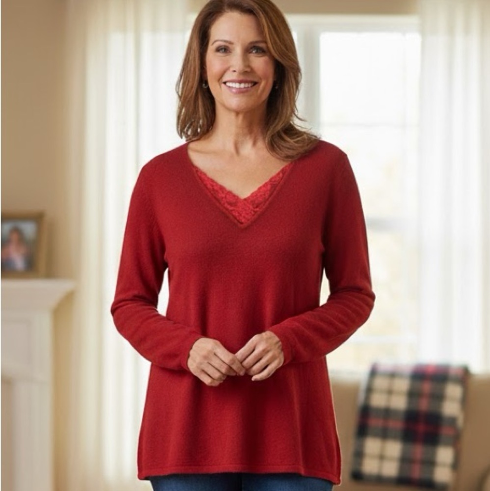 Easy 5th V Neck Red Sweater Size 1 X EUC